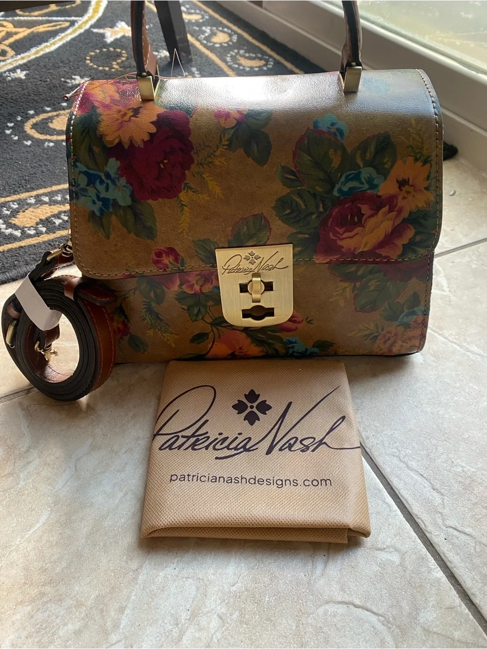 Patricia Nash Floral Top-Handle Satchel - Brown, Burgundy, Green, Blue
